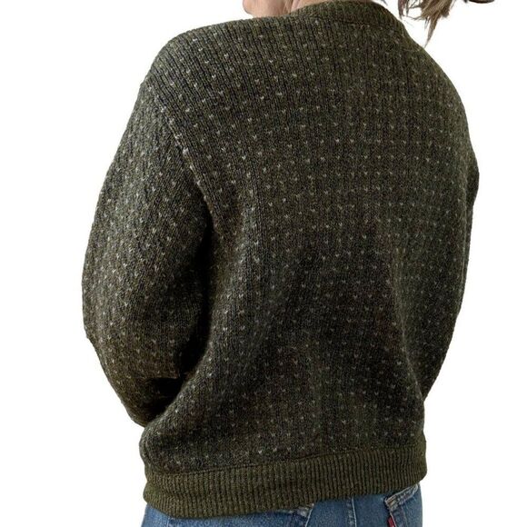 Vintage LL Bean Olive Green Wool Blend Birdseye Made in Norway Cardigan Sz M - Picture 4 of 9
